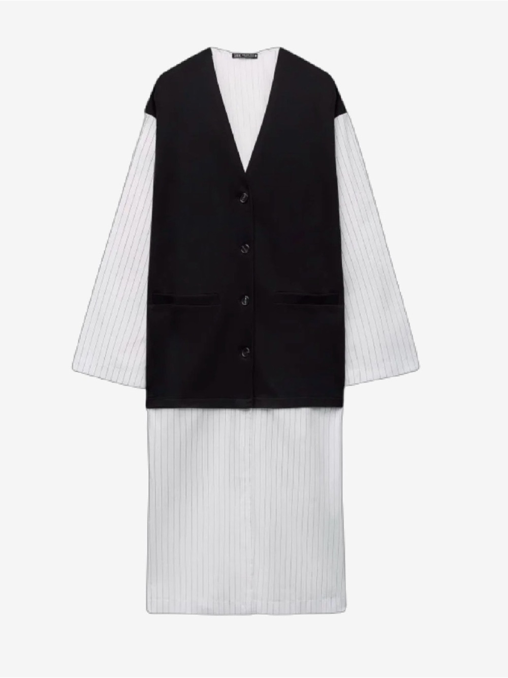 Black Vest Over White Pinstripe Dress